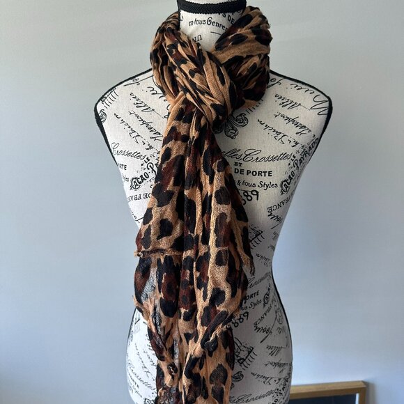 Leopard Print Lightweight Scarf – Brown & Black Animal Print Fashion Wrap - Picture 1 of 2